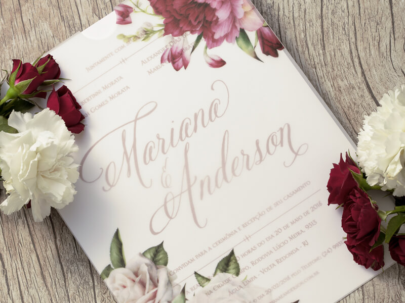 Convite de Casamento Romântico Floral Aquarela Caribe M 2019