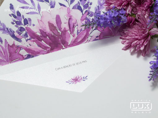 Convite de Casamento Romântico Clássico Floral Aquarela Lille G 2018